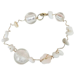14k Gold Plated Glass Foil Bead Mother Of Pearl Hibiscus Bracelet